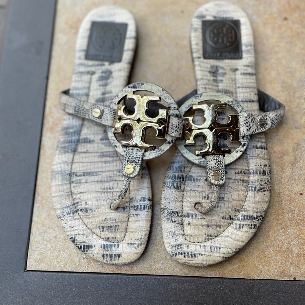 Rare Tory Burch Miller Lizardprint Leather sandals